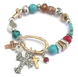 🌿Multicolor Charm Bracelet with Cross Pendants